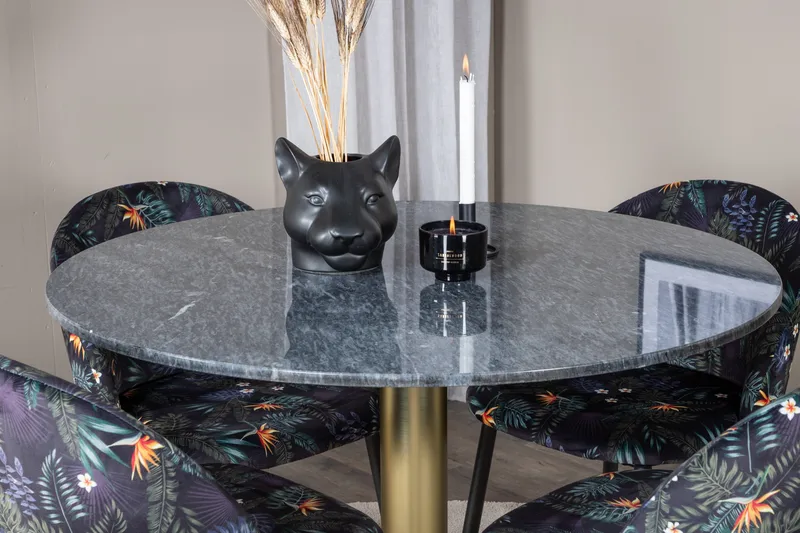 Estelle Matgrupp 106 cm Rund med 4 Velvet stolar - Svart/Guld - Products - Möbler - Bord & matgrupp - Matgrupp