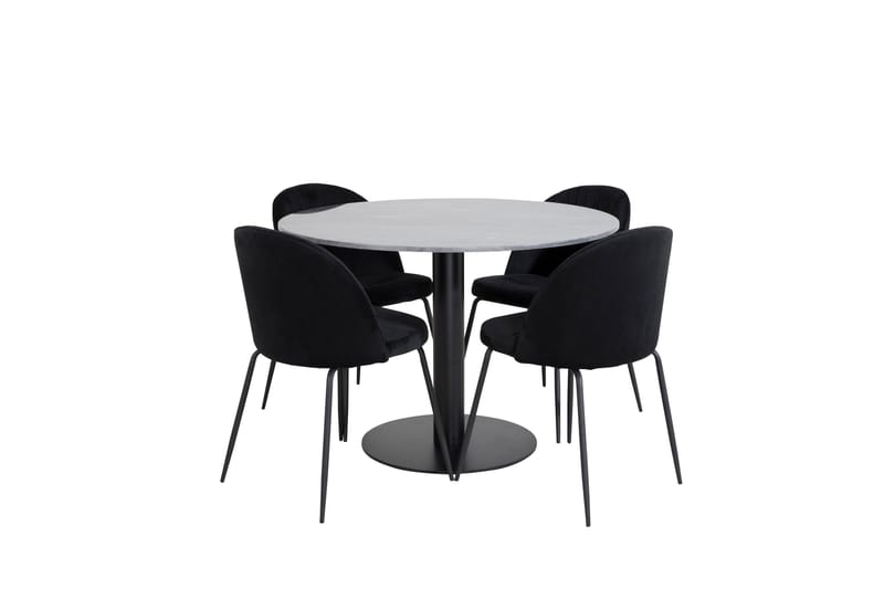 Estelle Matgrupp 106 cm Rund med 4 Wrinkles stolar, Svart