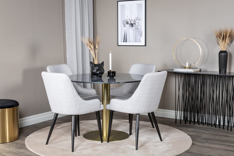 Estelle Matgrupp 106 cm Rund med 4 Plaza stolar - Svart/Guld - Products - Möbler - Bord & matgrupp - Matgrupp
