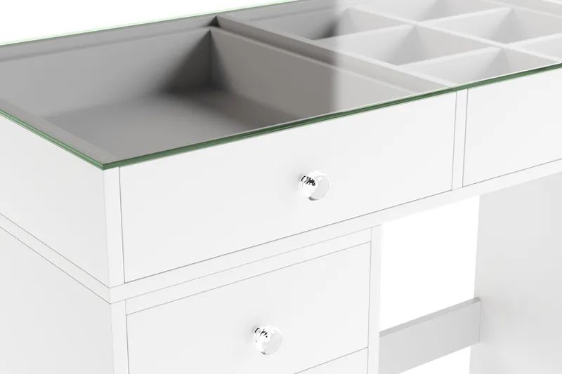 Glow Stort sminkbord med glasskiva - Förvaring med lådor och fack  120 cm - Vit - Products - Möbler - Bord & matgrupp - Sminkbord & toalettbord