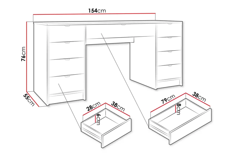 Gudelia Sminkbord 154 cm - Vit - Products - Möbler - Bord & matgrupp - Sminkbord & toalettbord
