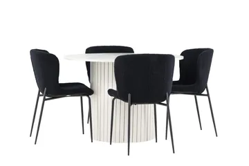 Härön Matgrupp 110 cm Rund med 4 Modesto stolar - Vit/Svart - Products - Möbler - Bord & matgrupp - Matgrupp