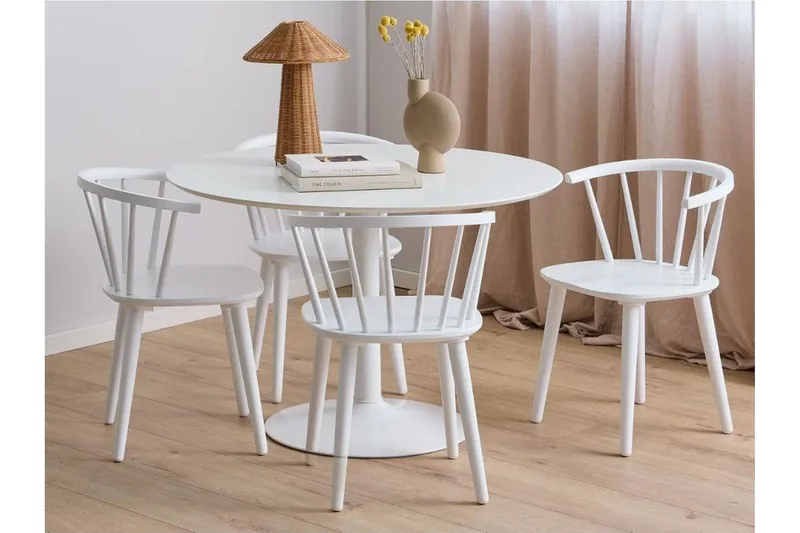 Ibiza Matgrupp Rund 110 cm + 4 st Matstolar, Vit