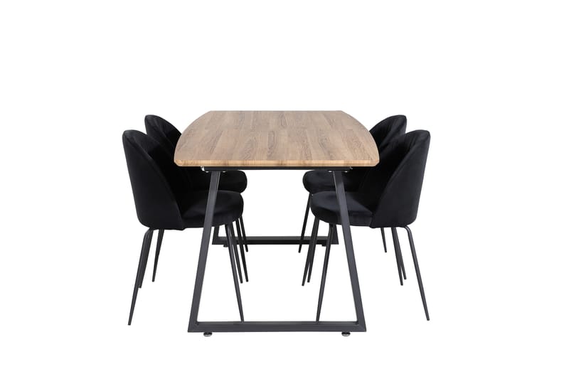 Inca Matgrupp 160 cm Rektangulär med 4 Wrinkles stolar, Svart