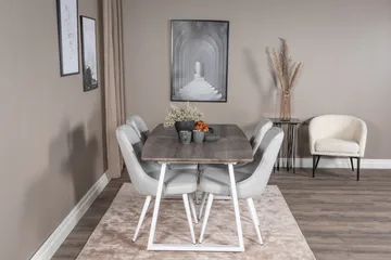 Inca Matgrupp Förlängningsbar 160 cm Rektangulär med 4 Velvet Deluxe stolar - Ljusgrå - Products - Möbler - Bord & matgrupp - Matgrupp