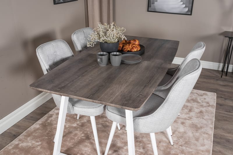 Inca Matgrupp Förlängningsbar 160 cm Rektangulär med 4 Velvet Deluxe stolar - Ljusgrå - Products - Möbler - Bord & matgrupp - Matgrupp