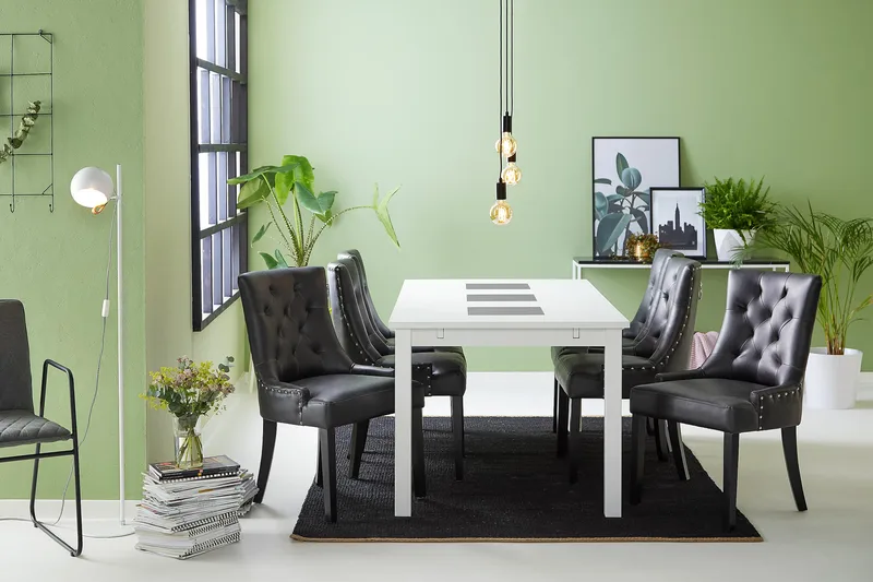 Jasmin Matgrupp med 6 Tuva Fåtölj - Vit/Svart PU - Products - Möbler - Bord & matgrupp - Matgrupp