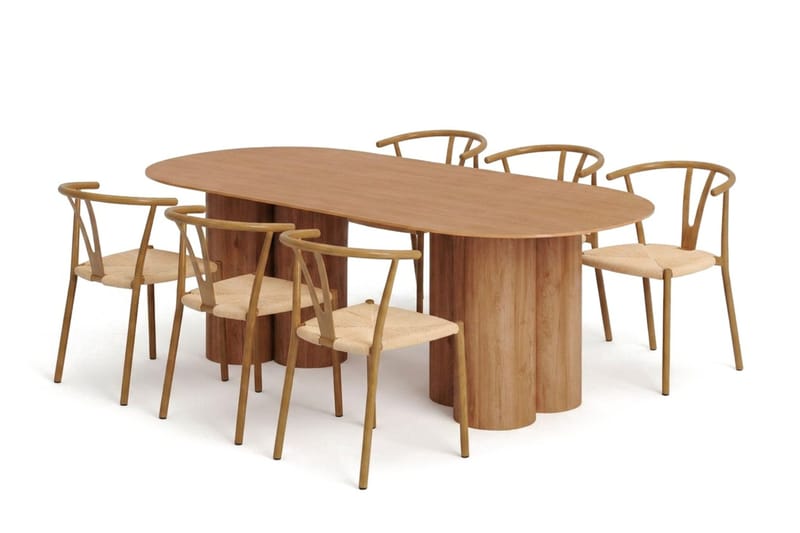 Juno Matgrupp rektangulärt 220 cm Ek med 6 Elysia Matstolar, Ek