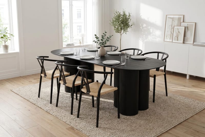 Juno Matgrupp rektangulärt 220 cm Svart med 6 Elysia Matstolar - Svartlaserad ek - Products - Möbler - Bord & matgrupp - Matgrupp