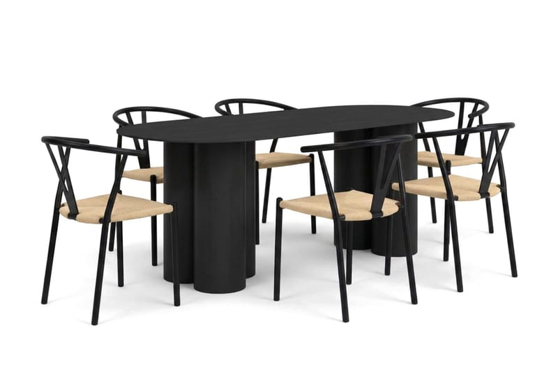 Juno Matgrupp rektangulärt 220 cm Svart med 6 Elysia Matstolar - Svartlaserad ek - Products - Möbler - Bord & matgrupp - Matgrupp