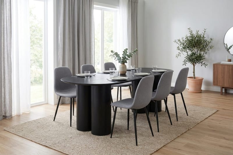 Juno Matgrupp rektangulärt 220 cm Svart med 6 Nibe Matstolar - Svartlaserad ek - Products - Möbler - Bord & matgrupp - Matgrupp