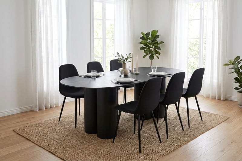 Juno Matgrupp rektangulärt 220 cm Svart med 6 Nibe Matstolar - Svartlaserad ek - Products - Möbler - Bord & matgrupp - Matgrupp