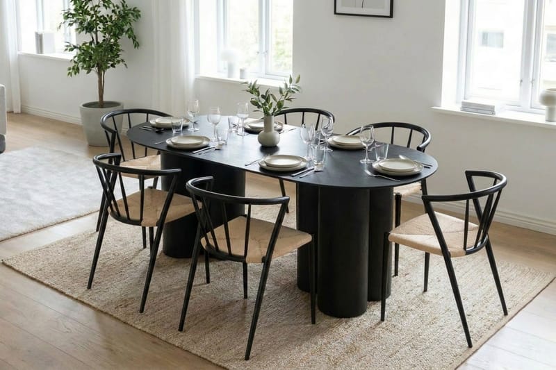 Juno Matgrupp rektangulärt 220 cm Svart med 6 Winston Matstolar - Svartlaserad ek - Products - Möbler - Bord & matgrupp - Matgrupp