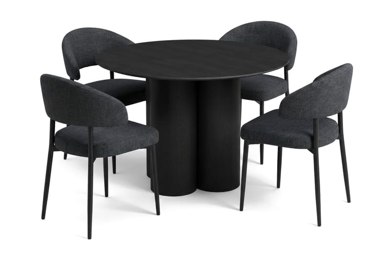 Juno Matgrupp runt 110 cm Svart med 4 Sawako Matstolar - Svart - Products - Möbler - Bord & matgrupp - Matgrupp