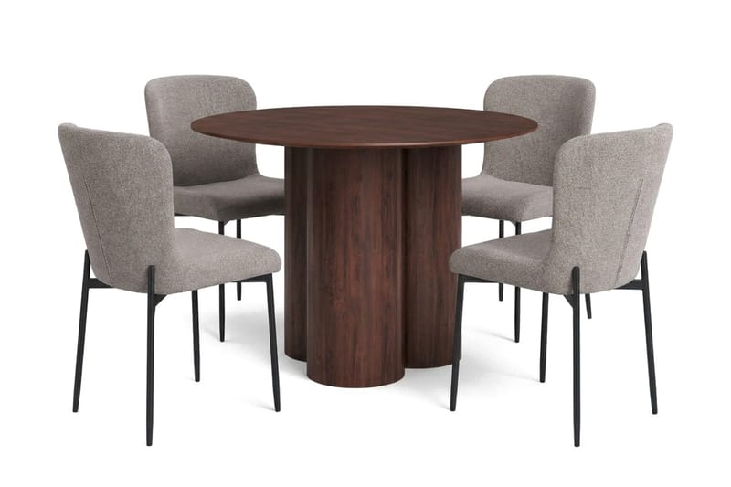 Juno Matgrupp runt 110 cm Valnöt med 4 Elsie Matstolar - Valnöt/Ljusgrå - Products - Möbler - Bord & matgrupp - Matgrupp
