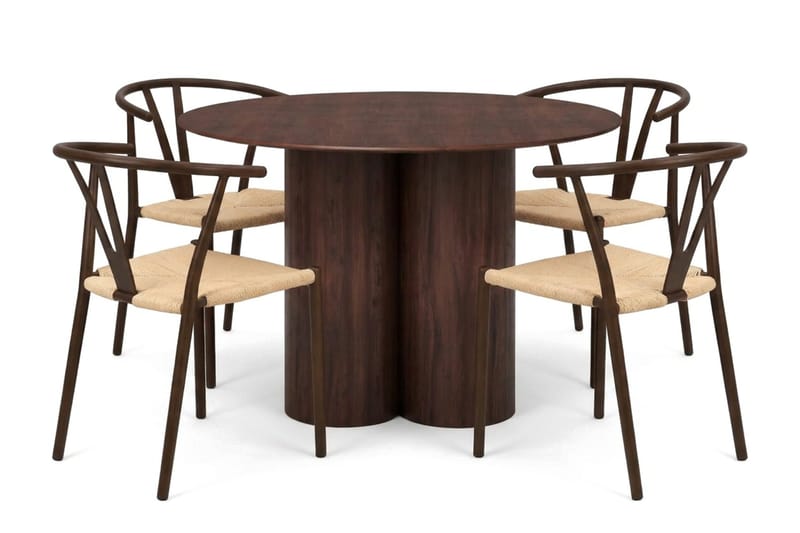 Juno Matgrupp runt 110 cm Valnöt med 4 Elysia Matstolar - Products - Möbler - Bord & matgrupp - Matgrupp