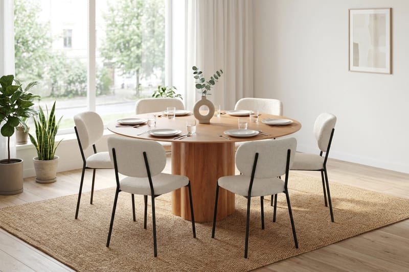 Juno Matgrupp runt 150 cm Ek med 6 Gemmiano Matstolar - Ek - Products - Möbler - Bord & matgrupp - Matgrupp