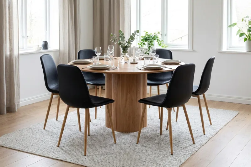 Juno Matgrupp runt 150 cm Ek med 6 Nibe Matstolar - Ek - Products - Möbler - Bord & matgrupp - Matgrupp