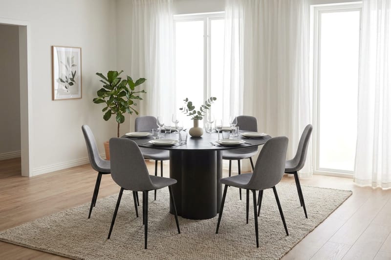 Juno Matgrupp runt 150 cm Svart med 6 Nibe Matstolar - Svart - Products - Möbler - Bord & matgrupp - Matgrupp