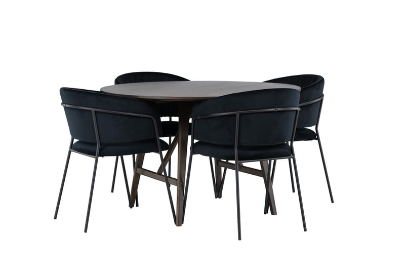 Kaseidon Matgrupp 100 cm Rund med 4 Selma Stolar - Mörkbrun - Products - Möbler - Bord & matgrupp - Matgrupp