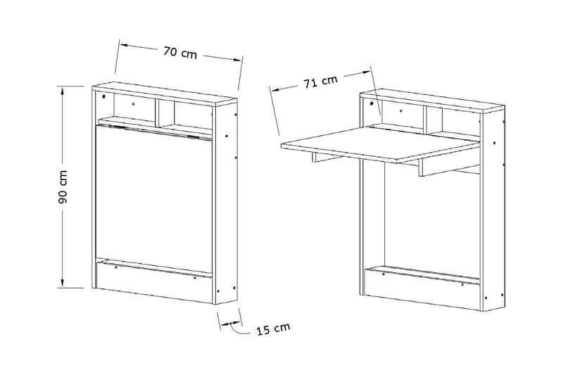 Elegancia Väggskrivbord 70 cm med Förvaring Hylla Utfällbart - Vit - Products - Möbler - Bord & matgrupp - Kontorsbord - Datorbord
