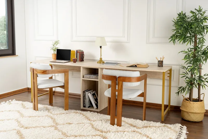 Hu Skrivbord 60x240 cm - Beige/Guld - Products - Möbler - Bord & matgrupp - Kontorsbord - Datorbord