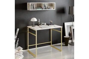 Klingbo Skrivbord 90 cm med Förvaring Vägghylla Marmormönste - Guld - Products - Möbler - Bord & matgrupp - Kontorsbord - Datorbord