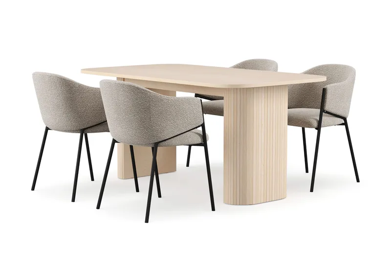 Kopparbo Matbord 160 cm med 4 Filip Matstolar, White / Taupe Bouclé