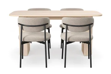 Kopparbo Matbord 160 cm med 4 Lucy Matstolar - White / Greige Bouclé / Metallben Svart - Products - Möbler - Bord & matgrupp - Matgrupp