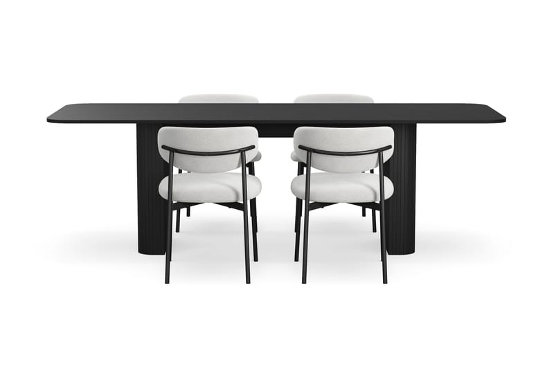 Kopparbo Matbord 180-240 cm Förlängningsbart med 4 Lucy Matstolar - Svart / Vit Bouclé / Metallben Svart - Products - Möbler - Bord & matgrupp - Matgrupp