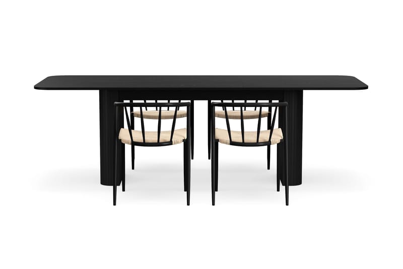 Kopparbo Matbord 180-240 cm Förlängningsbart med 4 Winston Matstolar - Svart / Beige / Metallben Svart - Products - Möbler - Bord & matgrupp - Matgrupp
