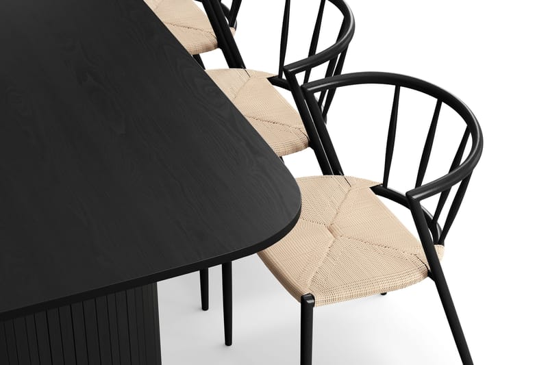 Kopparbo Matbord 200-260 cm Förlängningsbart med 6 Winston Matstolar - Svart / Beige / Metallben Svart - Products - Möbler - Bord & matgrupp - Matgrupp