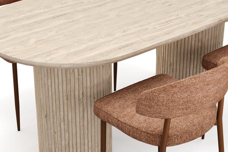 Kopparbo Matbord Travetin utseende med 4 st Jairam Matstolar - Beige - Products - Möbler - Bord & matgrupp - Matgrupp