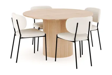 Kopparbo Matgrupp 130 cm Rund Förlängningsbart med 4 Gemmiano Matstolar - Whitewash - Products - Möbler - Bord & matgrupp - Matgrupp