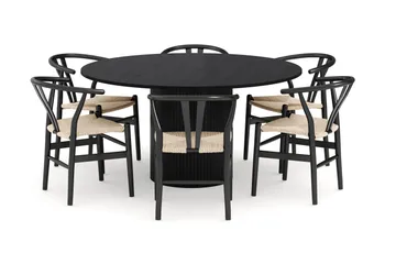 Kopparbo Matgrupp 150 cm Rund med 6 Dastoori Matstolar - Svart - Products - Möbler - Bord & matgrupp - Matgrupp