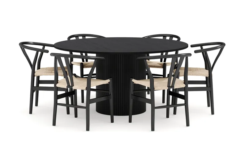 Kopparbo Matgrupp 150 cm Rund med 6 Dastoori Matstolar - Svart - Products - Möbler - Bord & matgrupp - Matgrupp