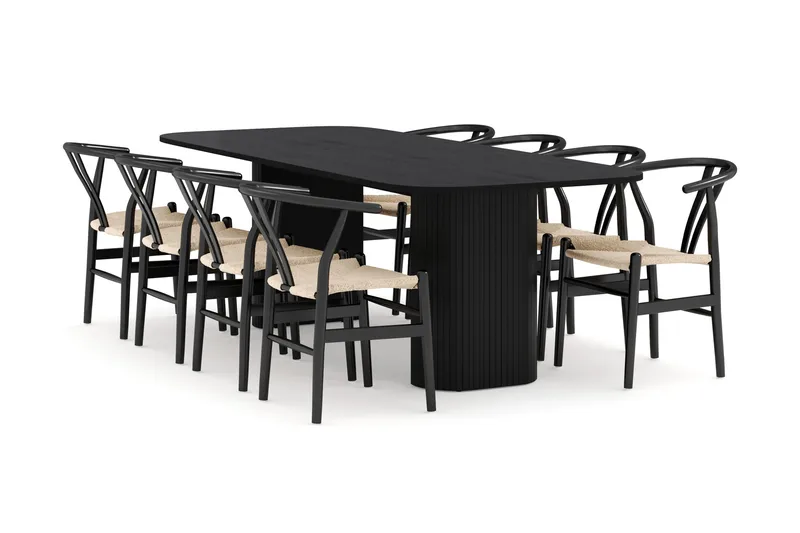 Kopparbo Matgrupp 240 cm med 8 Dastoori Matstolar, Svart