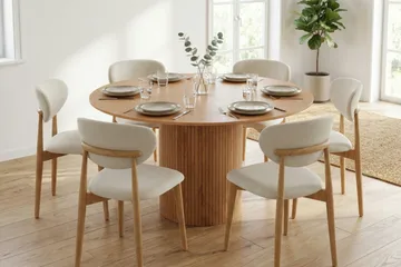 Kopparbo Matgrupp runt 130 cm Ek med 6 Molly Matstolar - Ek - Products - Möbler - Bord & matgrupp - Matgrupp
