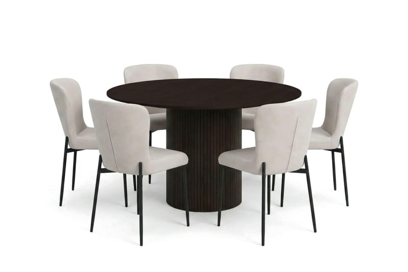 Kopparbo Matgrupp runt 130 cm R ökt Ek med 6 Elsie Matstolar - Rökt ek/Beige - Products - Möbler - Bord & matgrupp - Matgrupp