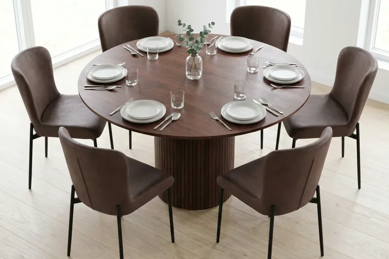 Kopparbo Matgrupp runt 130 cm Valnöt med 6 Elsie Matstolar - Valnöt/Brun - Products - Möbler - Bord & matgrupp - Matgrupp
