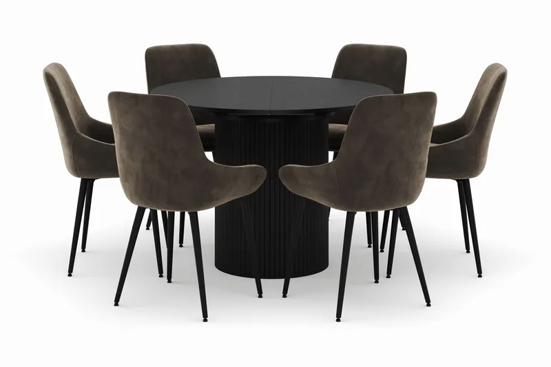 Kopparbo Rund Matgrupp 106-156cm med 6 Alsarp Matstolar - Svart - Products - Möbler - Bord & matgrupp - Matgrupp