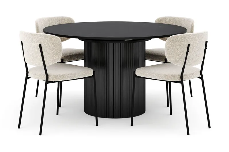 Kopparbo Runt Matbord 130 cm Förlängningsbart med 4 Gemmiano Stolar - Svart - Products - Möbler - Bord & matgrupp - Matgrupp