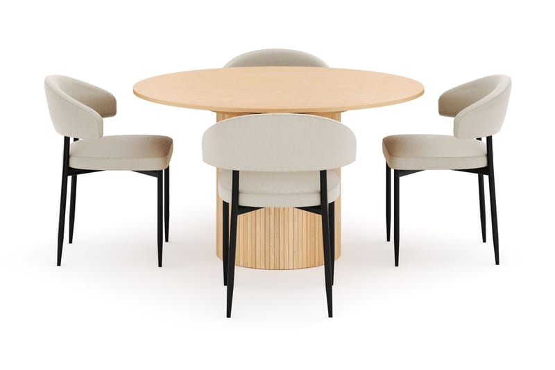 Kopparbo Runt Matbord 130 cm Förlängningsbart med 4 Sawako Stolar - Vit - Products - Möbler - Bord & matgrupp - Matgrupp