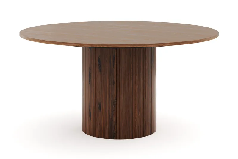 Kopparbo Runt Matbord 150 cm med 6 Winston Matstolar - Valnöt / Beige / Metallben Svart - Products - Möbler - Bord & matgrupp - Matgrupp