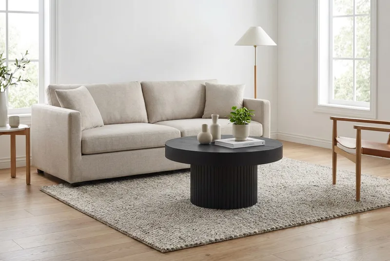 Kopparbo Soffbord Rund 85 cm tjock bordsskiva - Svartlaserad ek - Products - Möbler - Bord & matgrupp - Soffbord