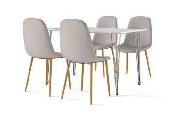 Kronblom Matbord 120 cm +  4 st Nibe stol grå med ek ben - Vit/Grå - Products - Möbler - Bord & matgrupp - Matgrupp