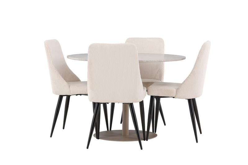 Lycke Matgrupp 110 cm Rund med 4 Leone stolar - Beige/Beige - Products - Möbler - Bord & matgrupp - Matgrupp