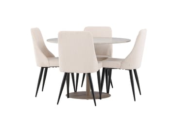 Lycke Matgrupp 110 cm Rund med 4 Leone stolar - Beige/Beige - Products - Möbler - Bord & matgrupp - Matgrupp