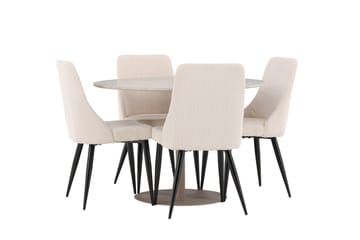 Lycke Matgrupp 110 cm Rund med 4 Leone stolar - Beige/Beige - Products - Möbler - Bord & matgrupp - Matgrupp