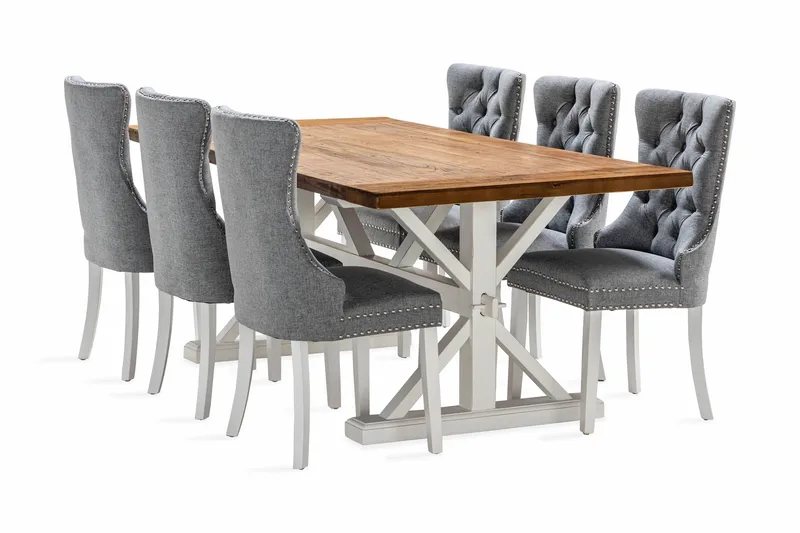 Lyon Förlängningsbar Matgrupp 200 cm inkl 6 Bergviken Stolar, Brun/Vit